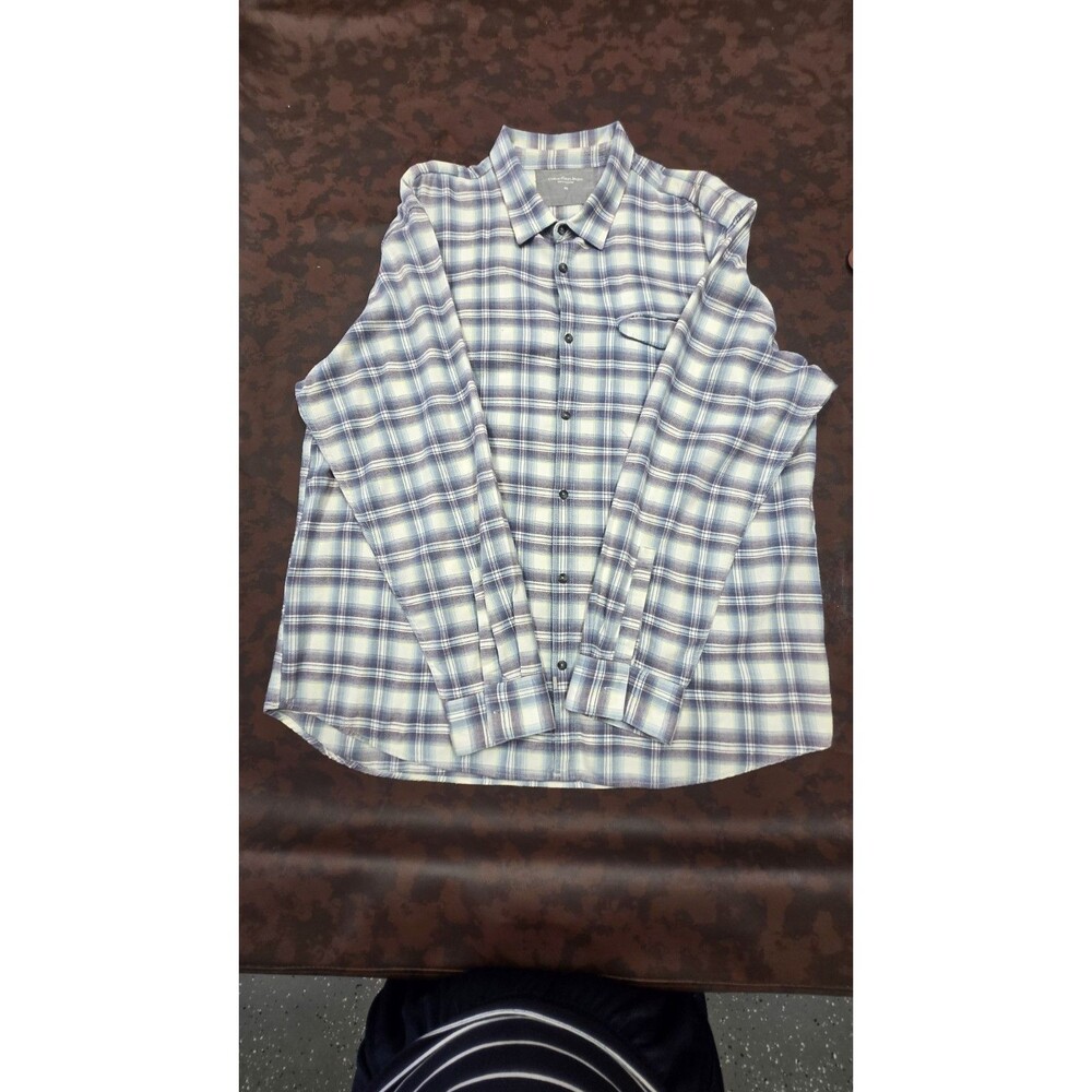 Calvin Klein Jeans Men's XXL Blue Gray Plaid Casual Button-Up Shirt